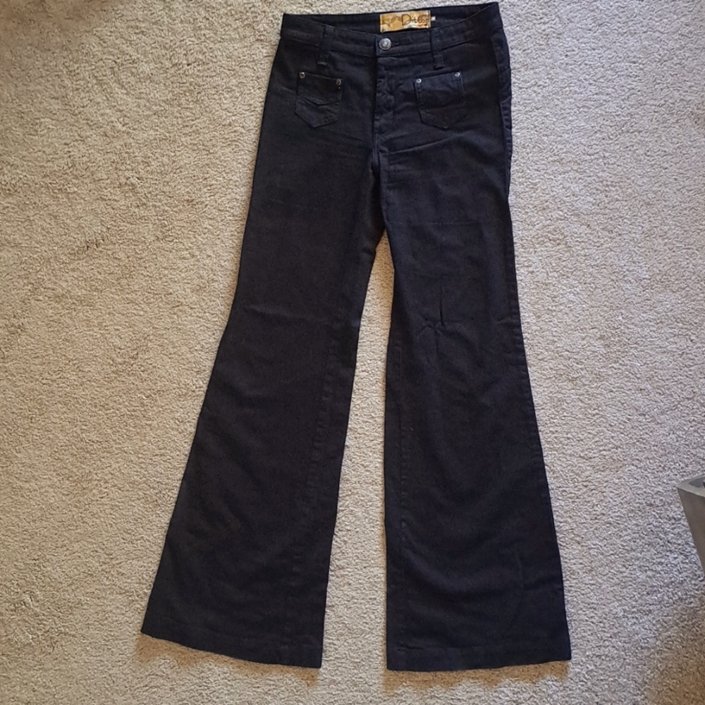 Dittos 1970s Style Patch Pocket Wide Leg Flare Jeans Black